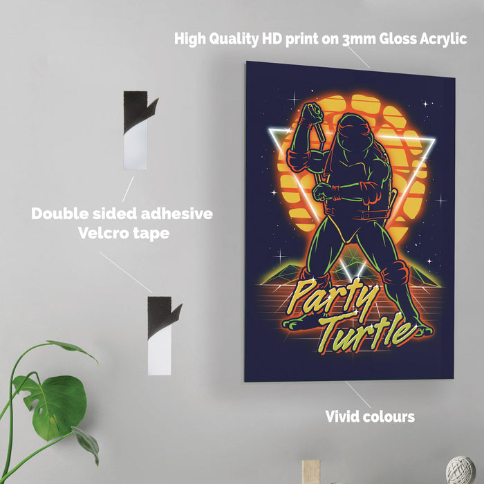 Retro Party Turtle - Acrylic Wall Art Poster