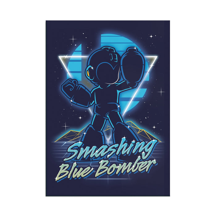 Retro Smashing Blue Bomber - Acrylic Wall Art Poster