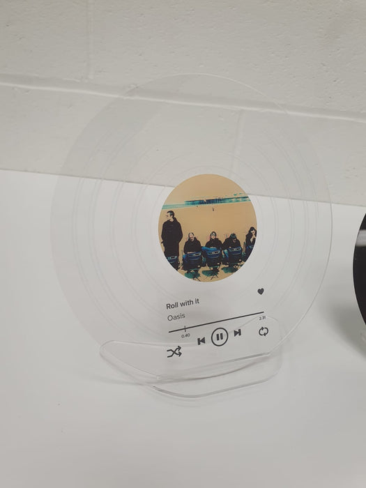 Personalised Acrylic Vinyl LP Record Plaque with Acrylic Stand, Spotify Theme, Custom Artist, Custom Song