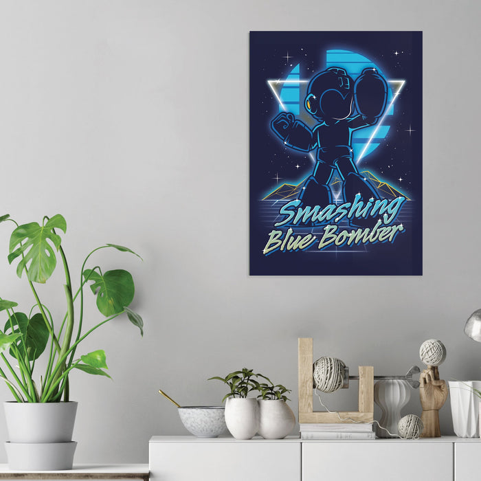 Retro Smashing Blue Bomber - Acrylic Wall Art Poster