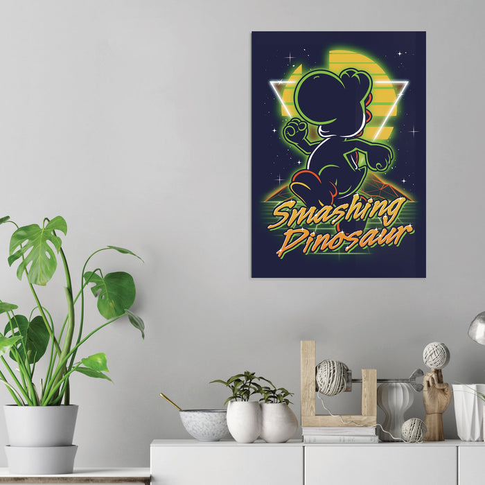 Retro Smashing Dinosaur - Acrylic Wall Art Poster