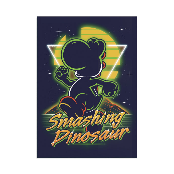 Retro Smashing Dinosaur - Acrylic Wall Art Poster