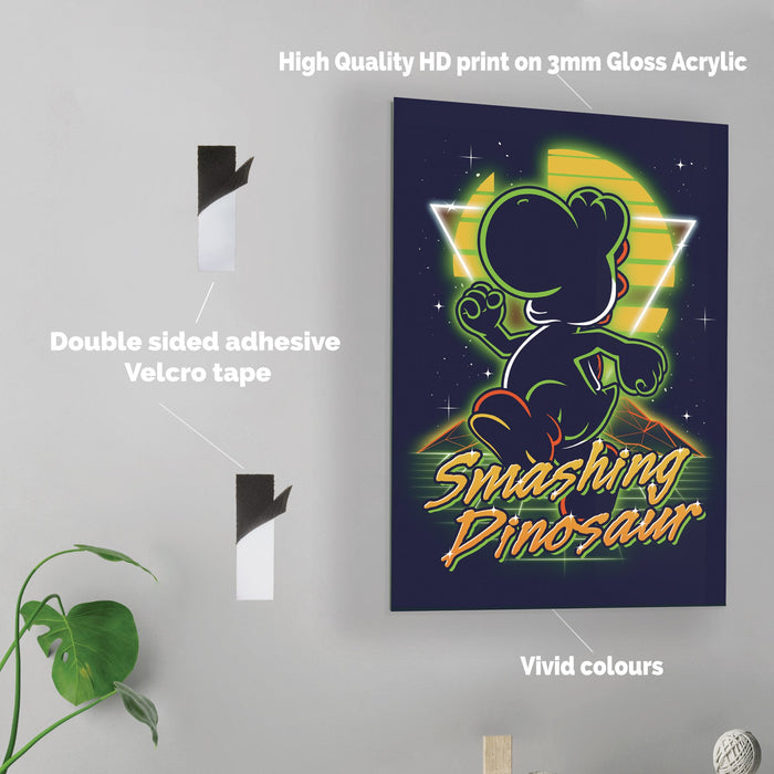 Retro Smashing Dinosaur - Acrylic Wall Art Poster