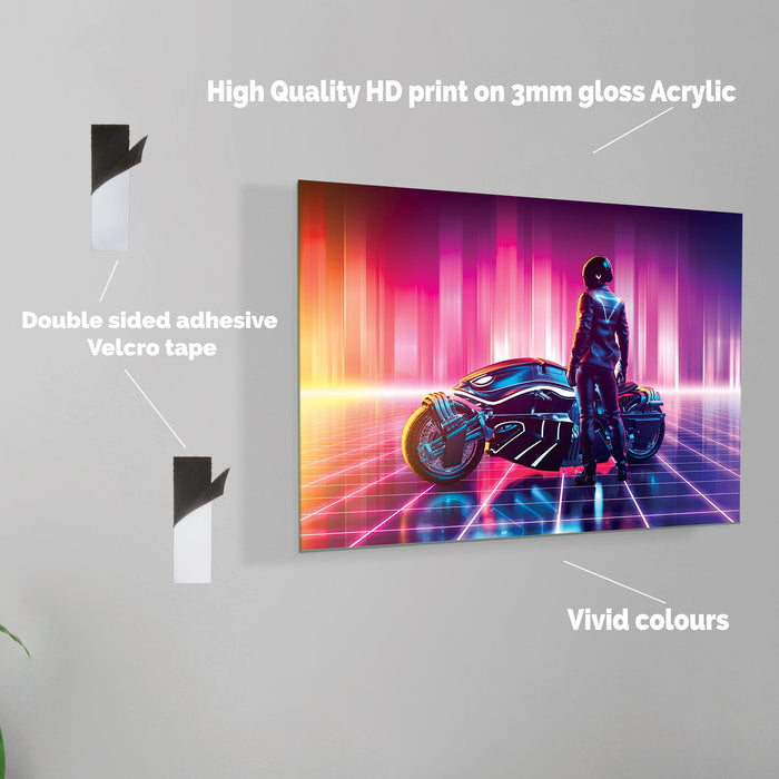 Retrowave Biker (Horizonal) - Printed Acrylic Wall Art Poster