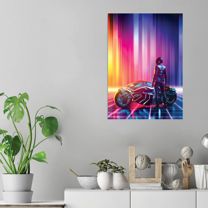 Retrowave Biker (Vertical) - Printed Acrylic Wall Art Poster
