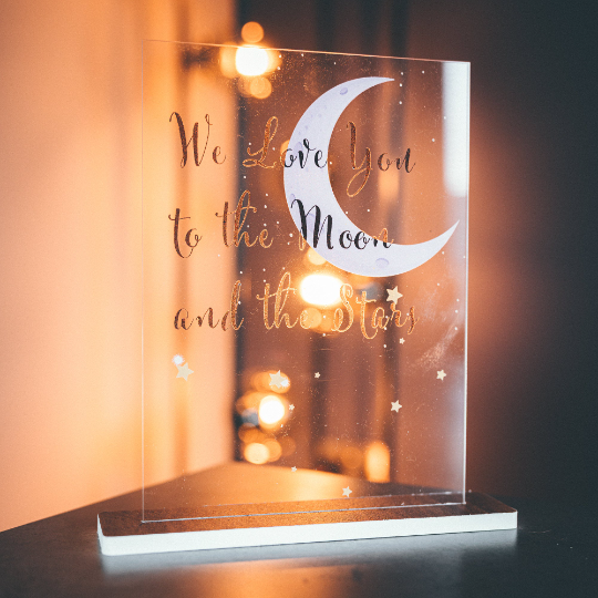 Personalised Spotify Acrylic Plaque, Custom Keepsake, FREE Gift Wrapping, Special Gift, For Mum - Moon & Stars Clear