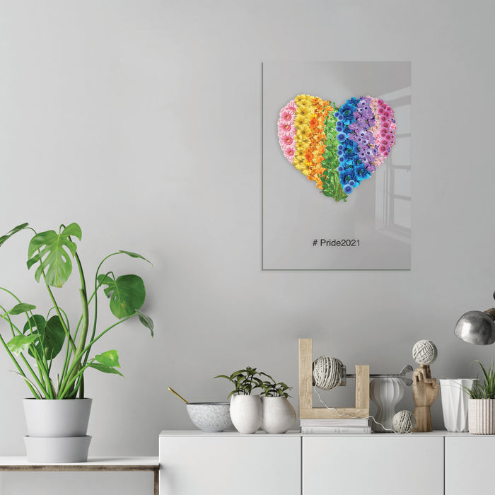 Rainbow Heart Of Flowers Print, Pride Wall Art Acrylic Glass, Love is Love, Wedding, Anniversary Gift, Custom Signed Message