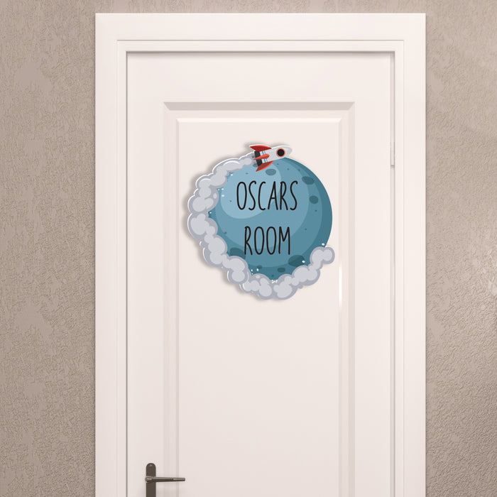 Personalised Children's Rocket, Moon Door Sign/ Wall Art Custom Text, Kids Bedroom Custom Sign