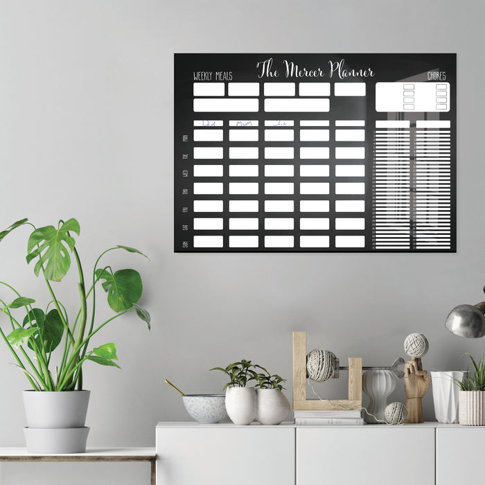 Personalised Wipeable Acrylic Glass Family Weekly Meal, Chore, Activity Planner/ Noticeboard