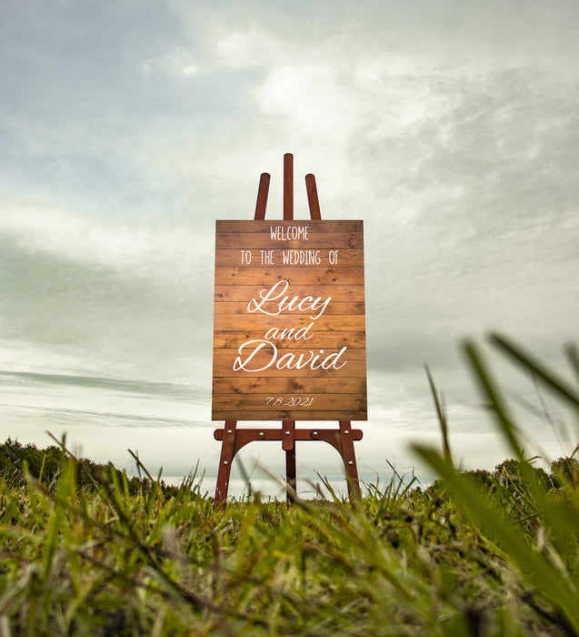 Personalised Wedding Welcome Sign, Wooden Rustic Effect, Clear Acrylic Glass, Welcome To Our Wedding