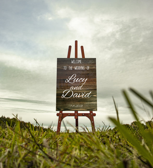 Personalised Wedding Welcome Sign, Wooden Rustic Effect, Clear Acrylic Glass, Welcome To Our Wedding